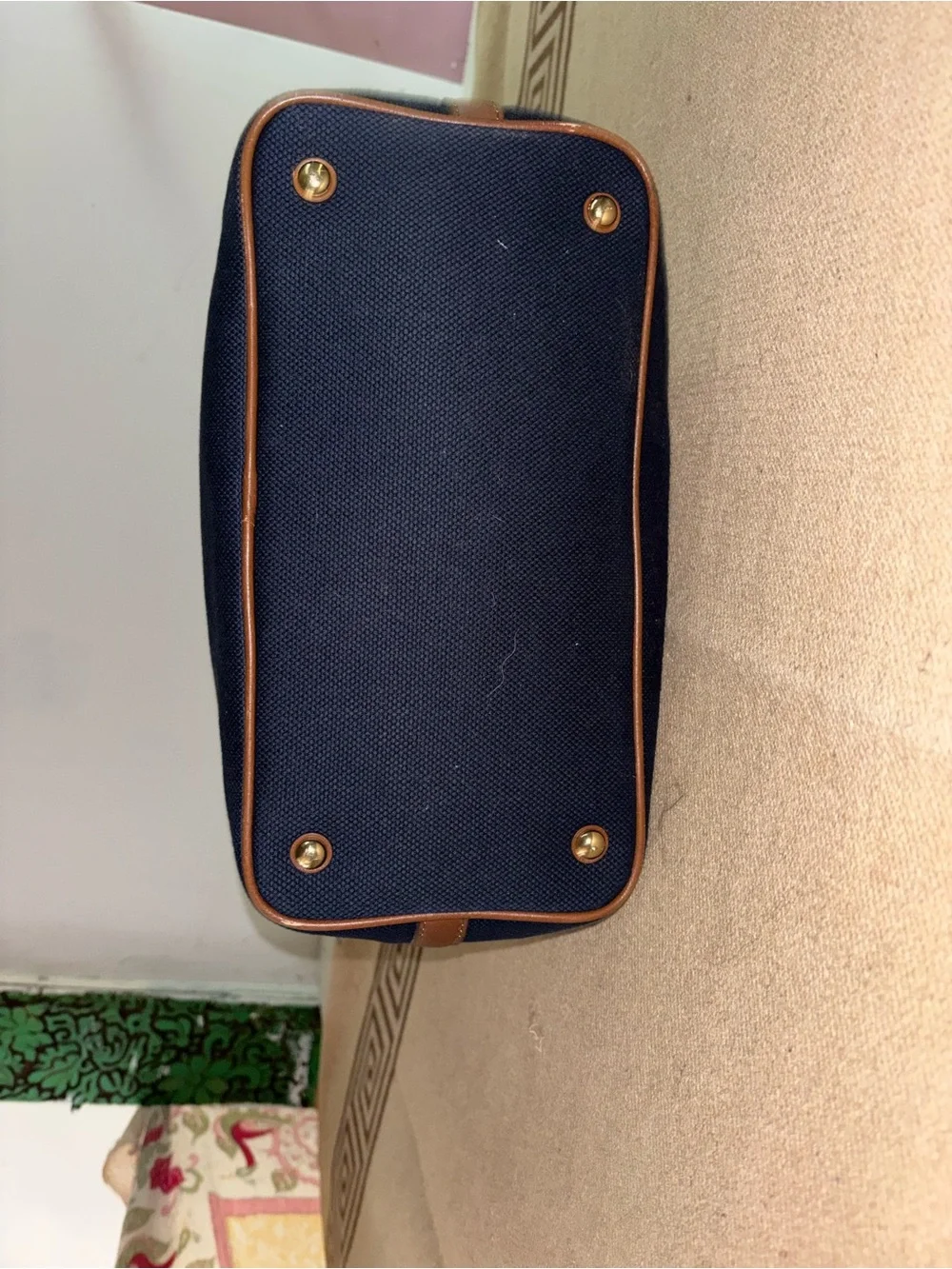 Michael Kors Navy Shoulder Tote with Brown Leather Straps